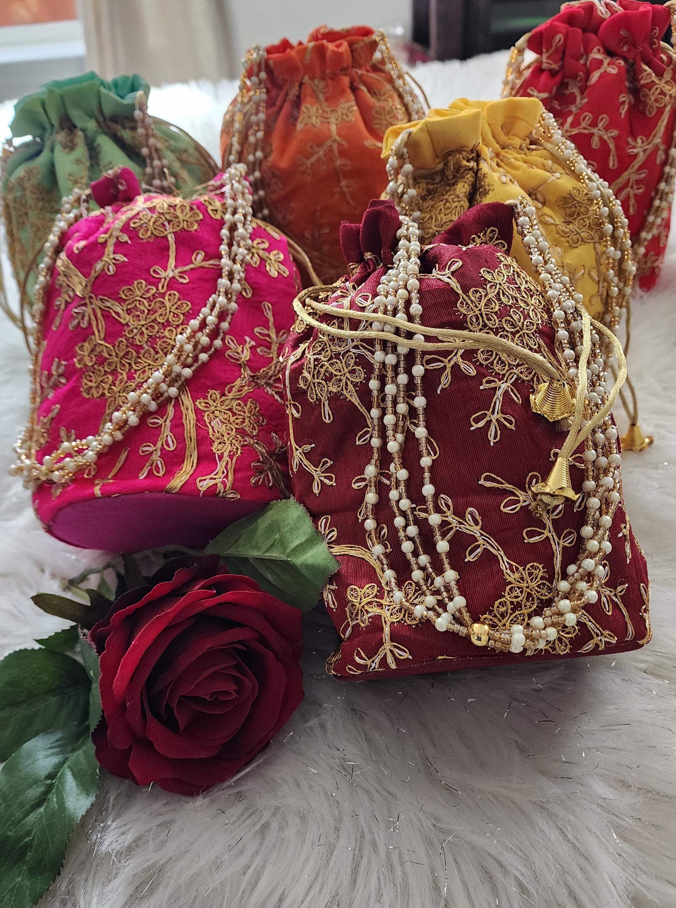 Handmade Embroidered Silk Potli Bag: Rajasthani Wedding Favor