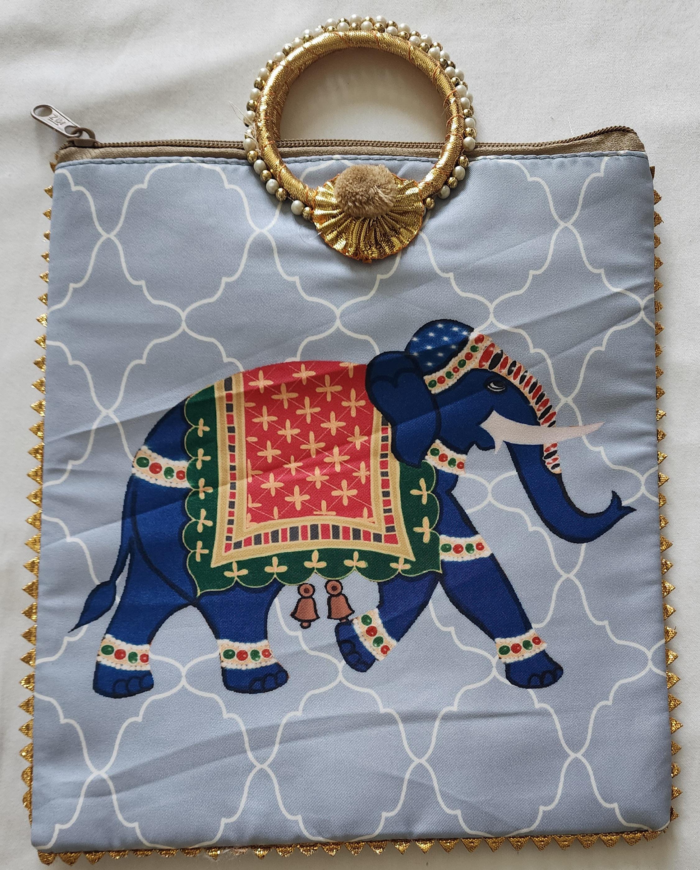 Elephant Print Silk Potli Bag: Multicolor Ethnic Gift Bag