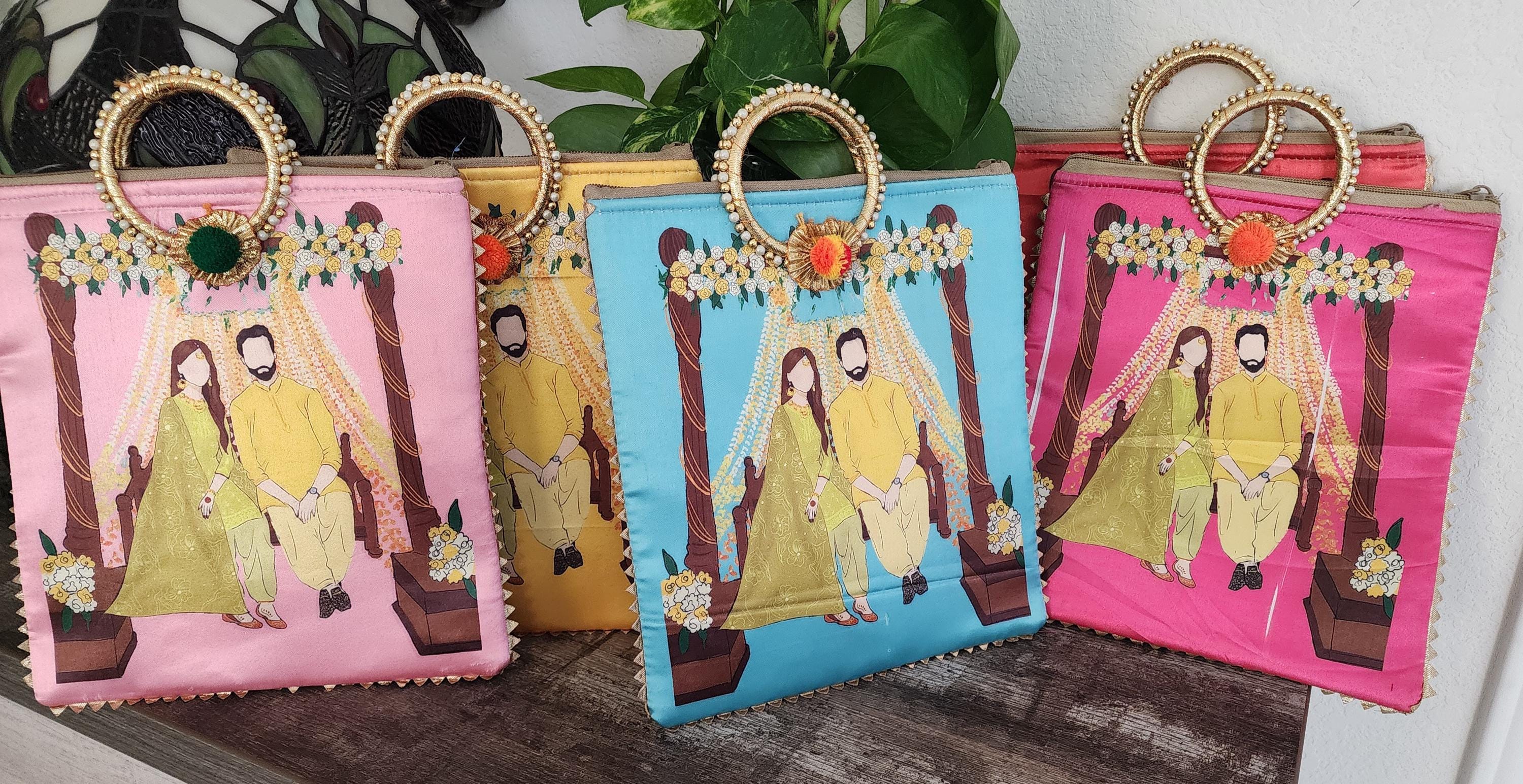 Silk Potli Favor Bags - Haldi Mehndi Wedding Return Gift.