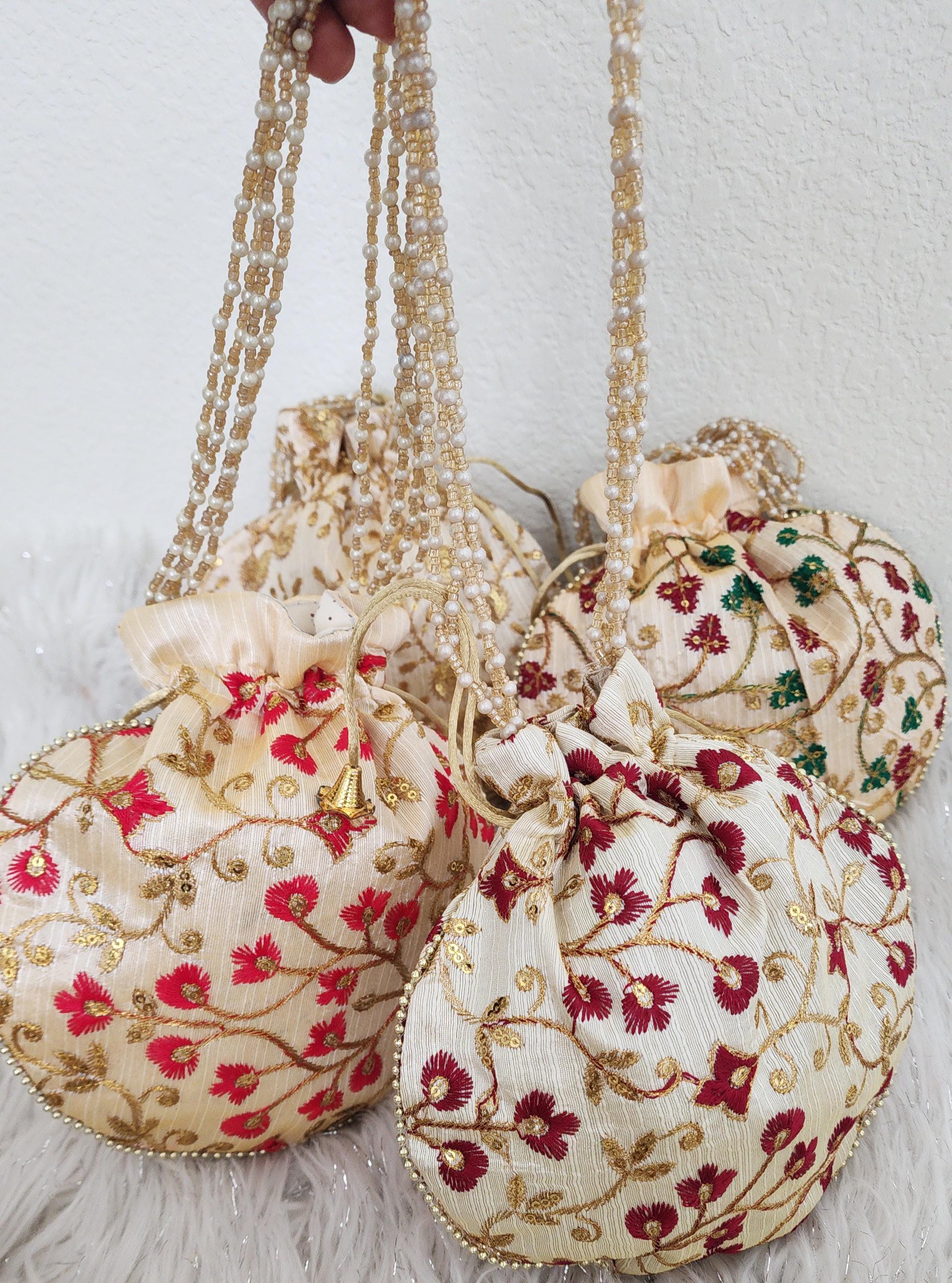 Embroidered Potli Bag: Multicolor Floral, Indian Wedding Favor