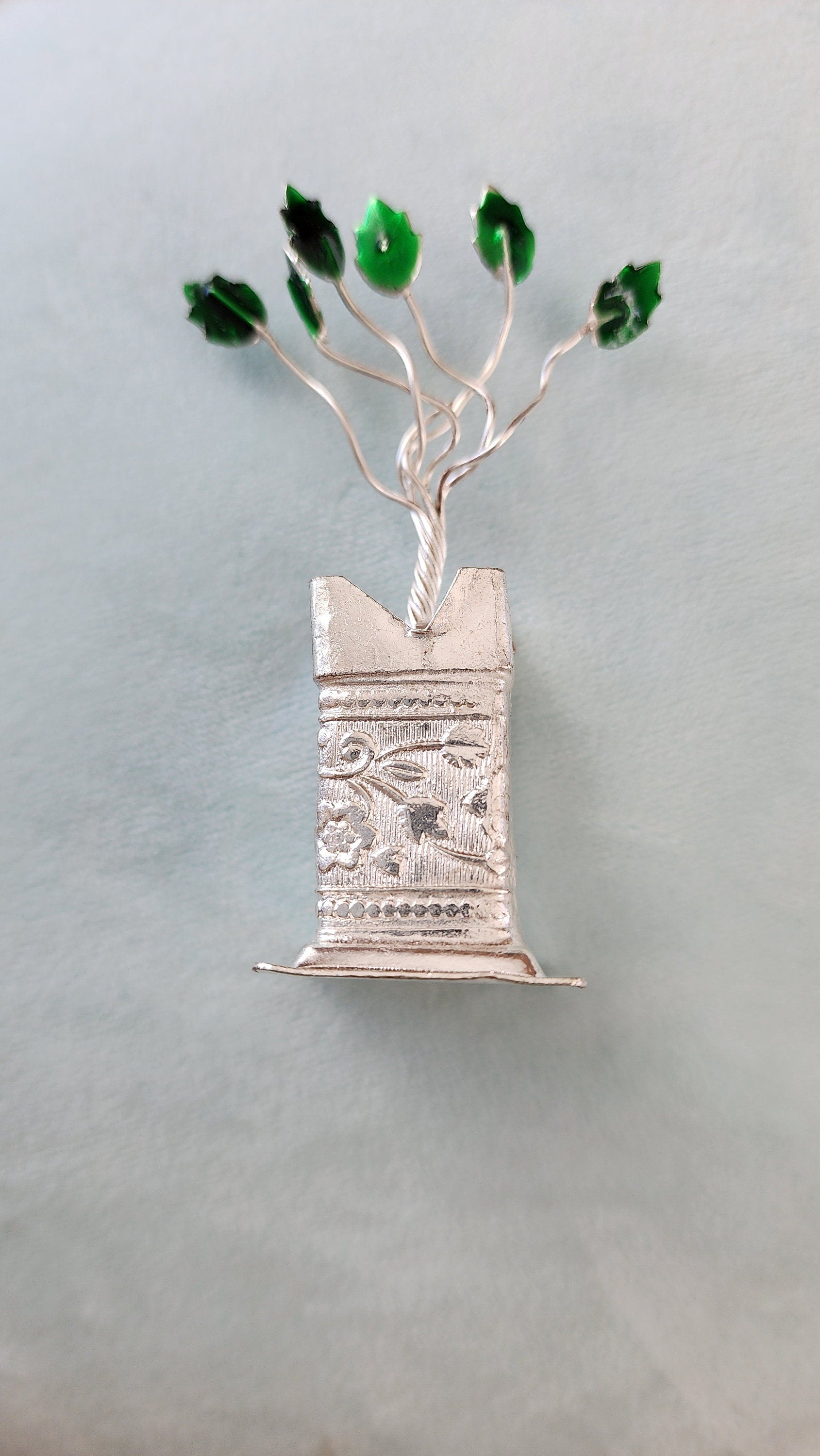 German Silver Tulsi Plant with organza Potli Bag: Diwali Pooja Gift.