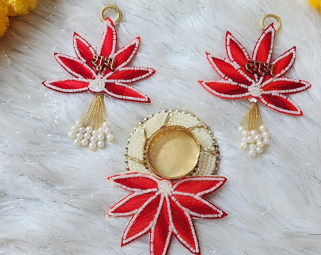 Shubh-Labh Mandir Hanging with T Light: Diwali Decoration, Indian Wedding Decor - 3 Pcs Set