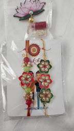 Handmade Kundan Rakhi Set: Pearl Chain Couple Rakhi with Roli Chawal