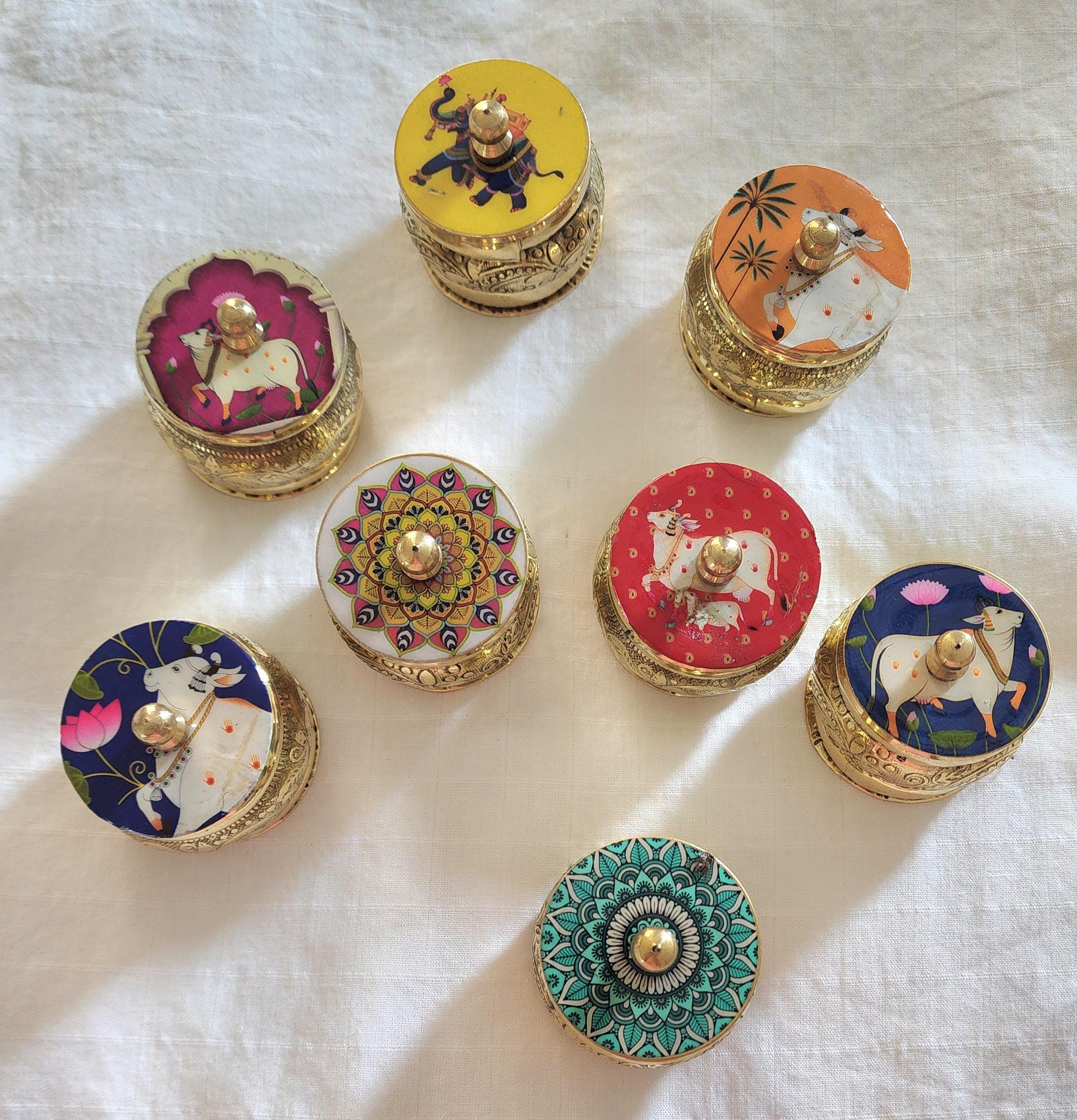 Brass Pichwai Haldi Kumkum Holder: Handcrafted Wedding Favor