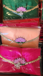 Handcrafted Clutch Purse: Indian Wedding Favor Bag with Lotus & Pearl