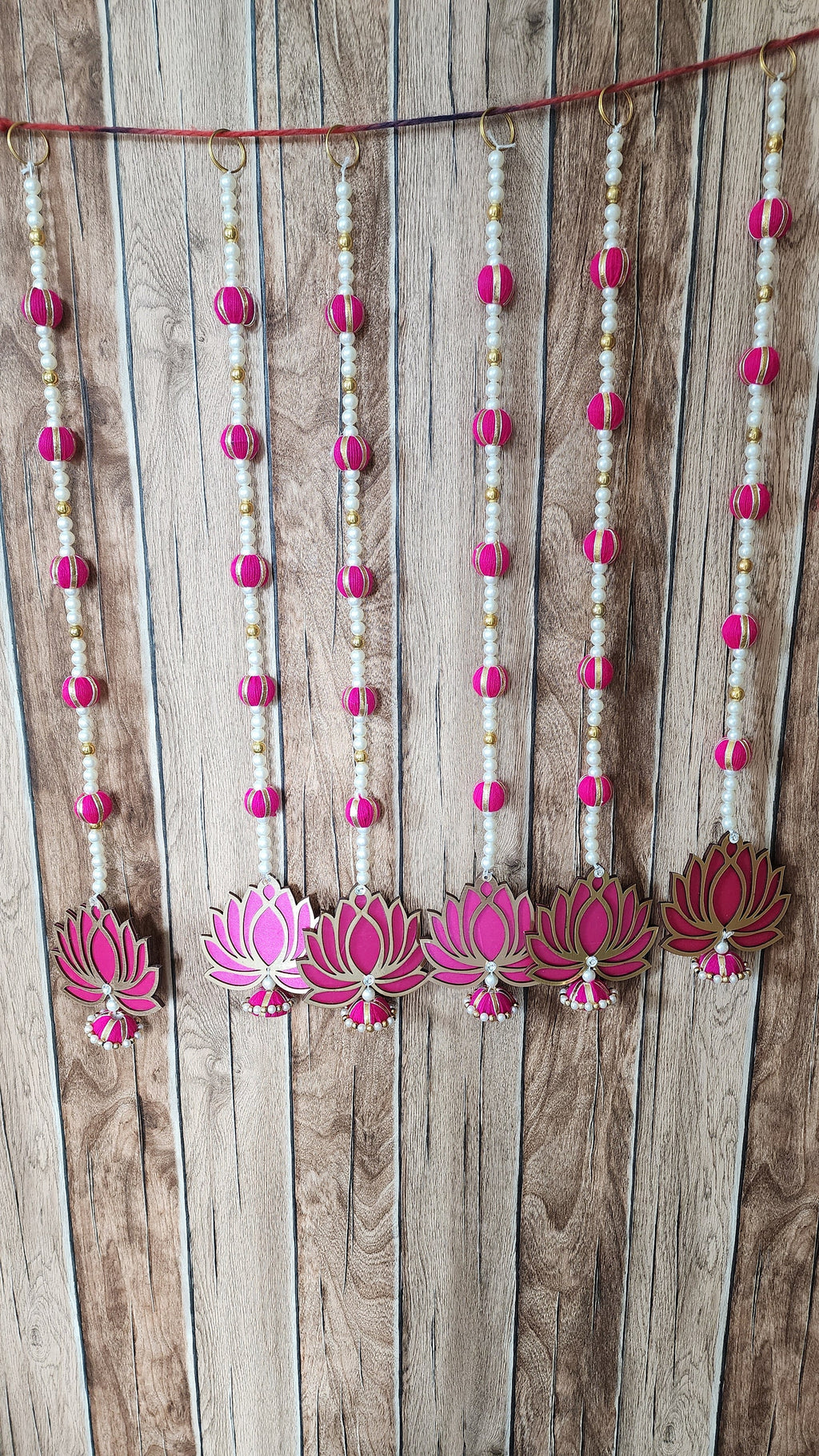 Pink Lotus Garland with Pearls Handmade Indian Wedding Hanging Mala - 24/30 inch