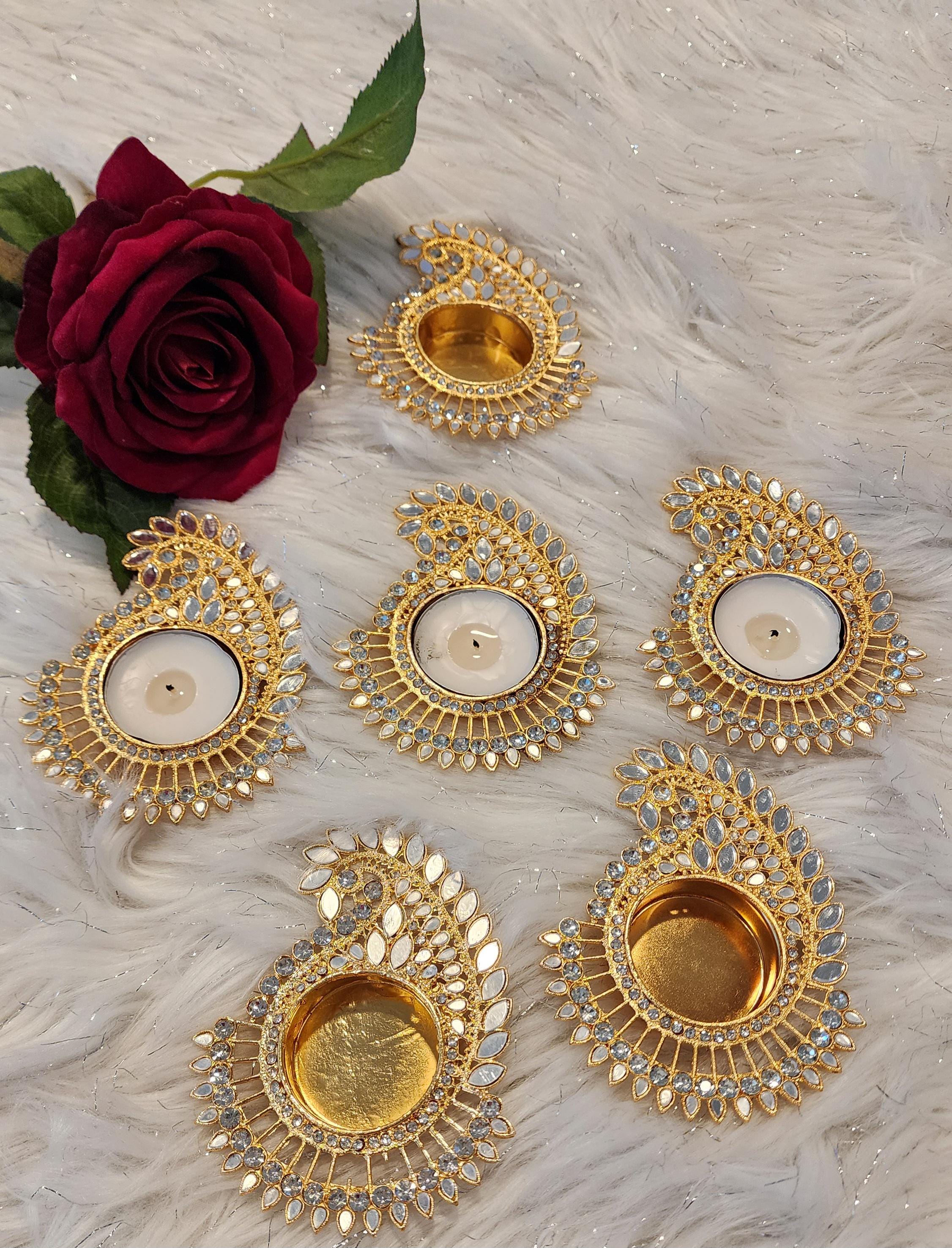 Decorative Handmade Tea Light Holder: Golden Diwali Pooja Candle Holder.