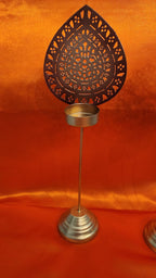 Handmade Metallic Urli Diya with Stand: Lotus/Om Diwali Decor - 10 inch