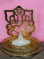 Gold Metal Shadow Diya Set: Ganesh & Lakshmi Indian Candle Holders