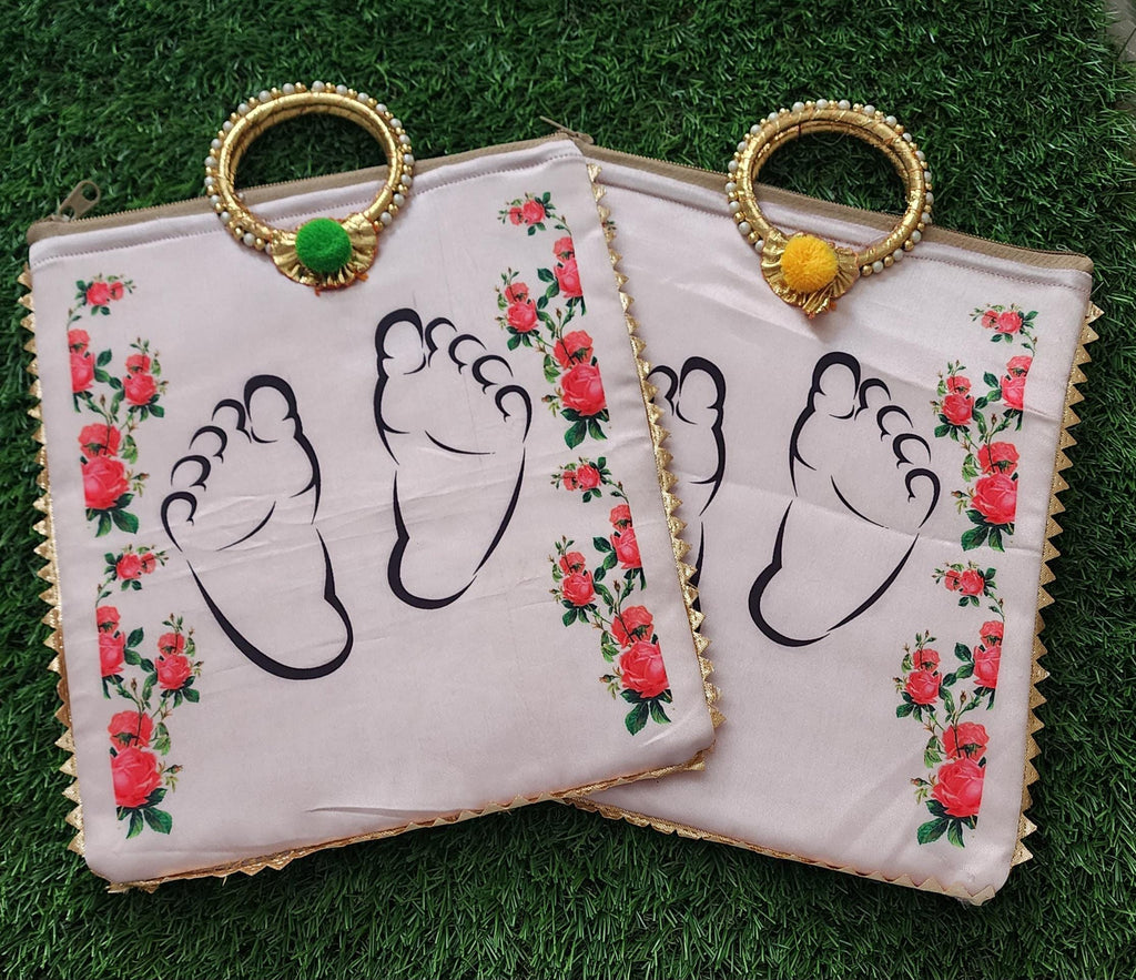 Baby Shower Favor Bag: Silk Handbag with Gold Handle & Zipper