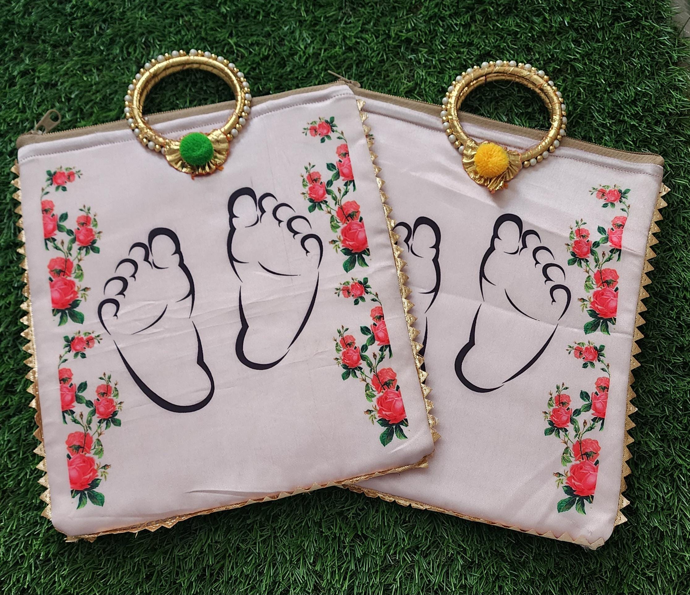 Baby Shower Favor Bag: Silk Handbag with Gold Handle & Zipper