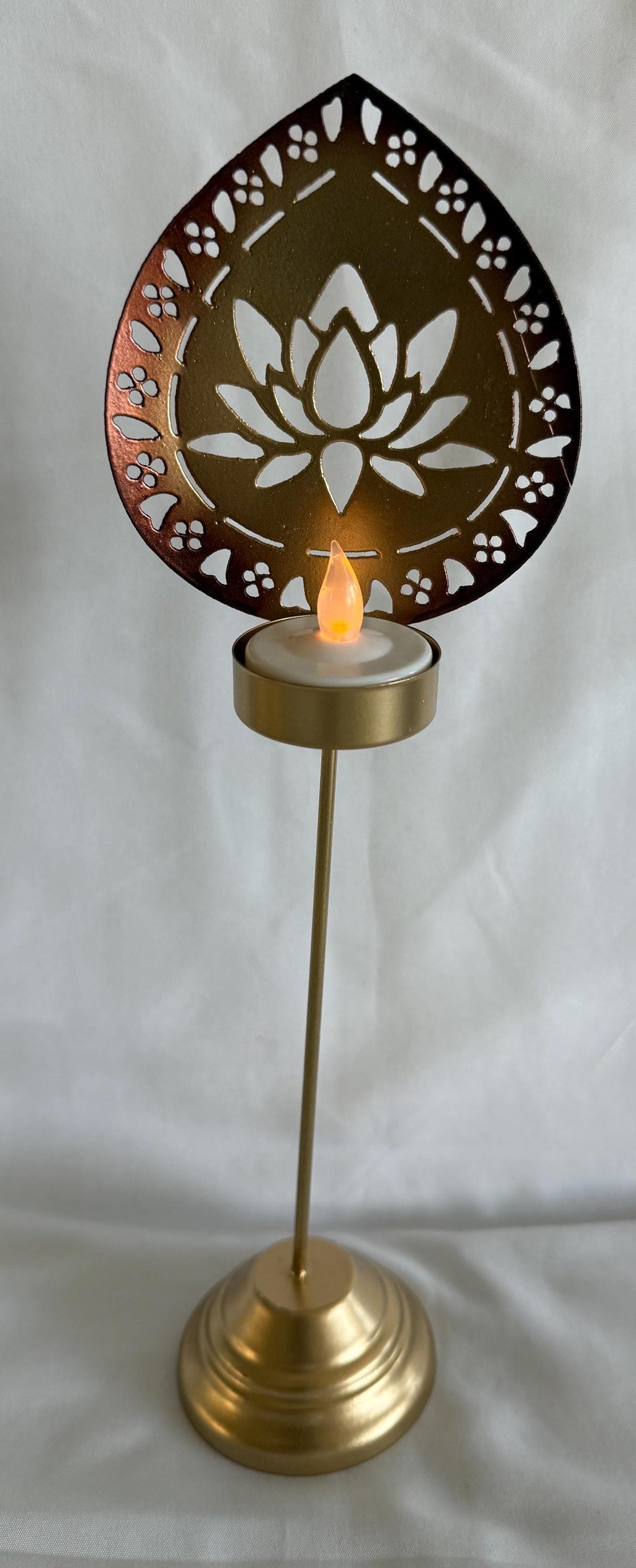 Handmade Metallic Urli Diya with Stand: Lotus/Om Diwali Decor - 12 inch