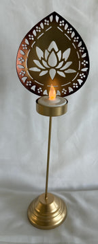 Handmade Metallic Urli Diya with Stand: Lotus/Om Diwali Decor - 12 inch