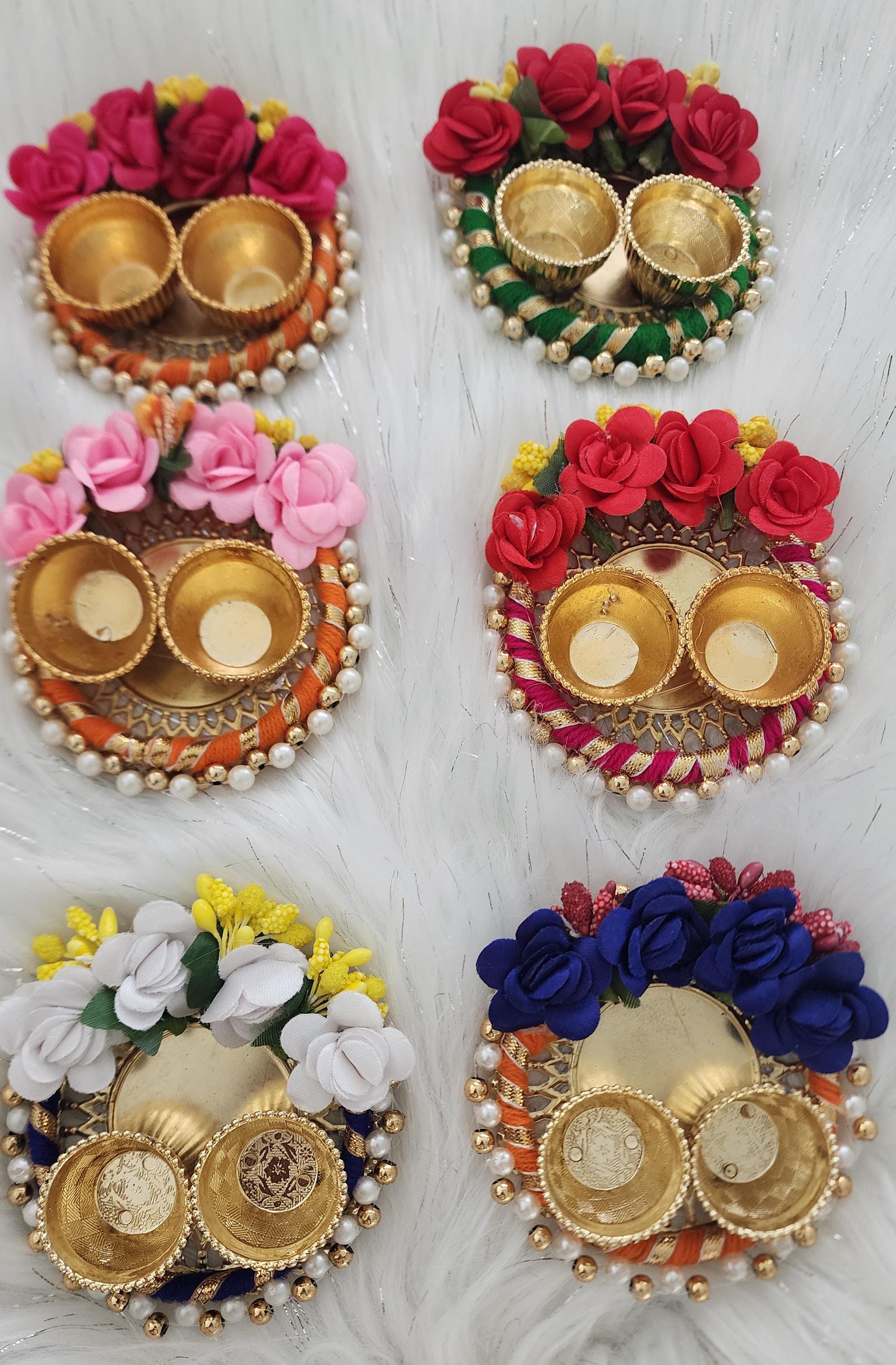 Floral Haldi Kumkum Plate: Mehndi Decor Pooja Thali