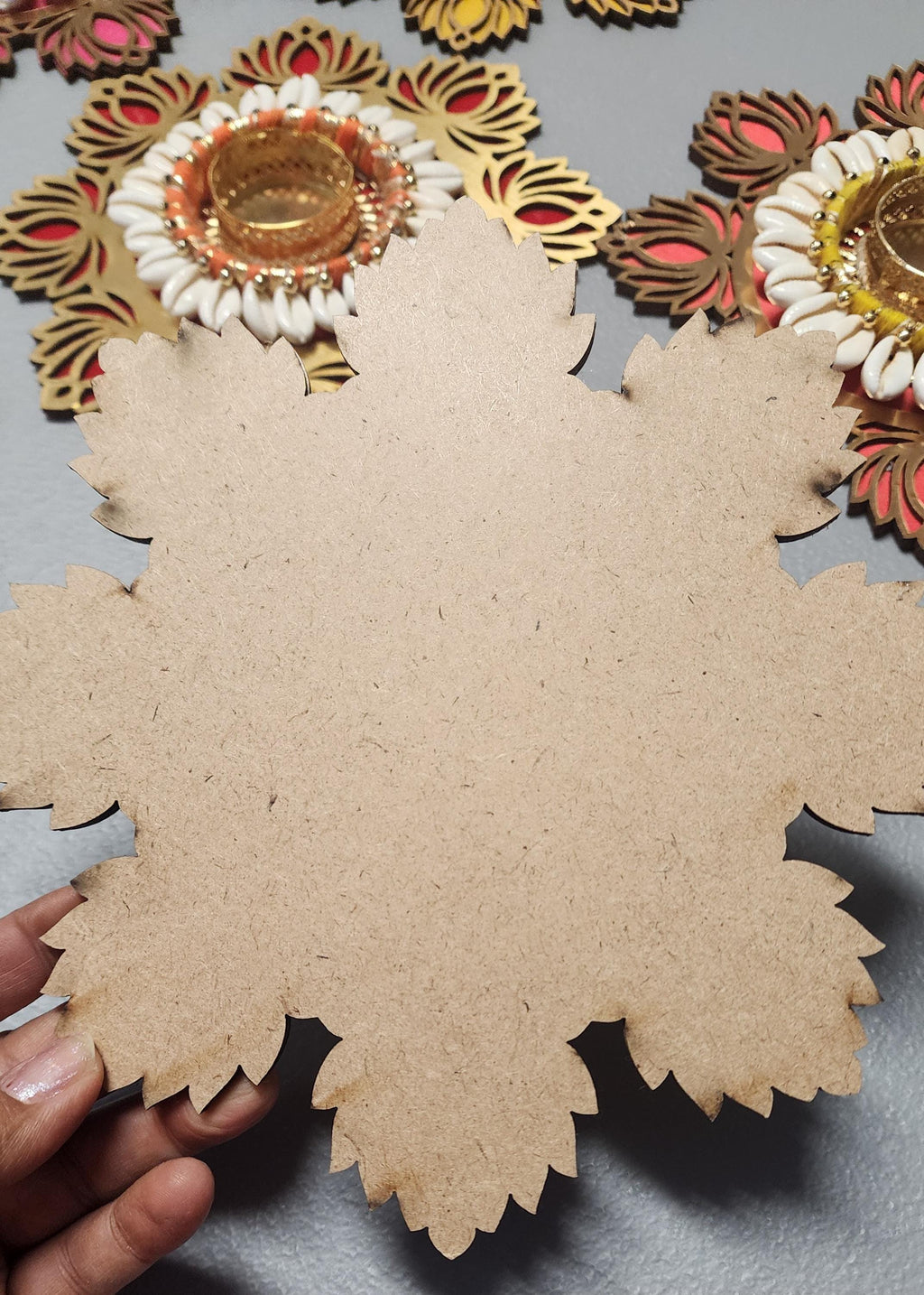 MDF Lotus Tealight Holder: Diwali Rangoli Decoration