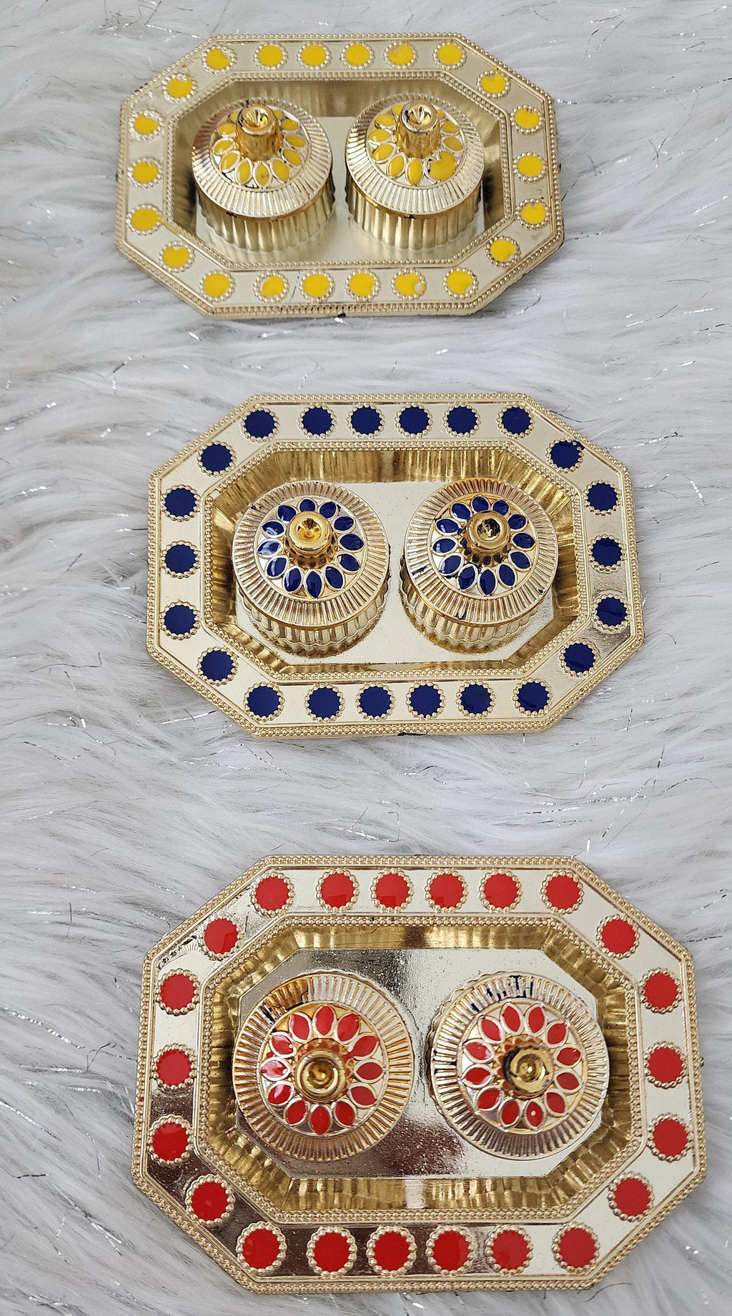 Haldi Kumkum Decorative Plates: Vermilion Holder Pooja Thali, Mehndi Decoration.