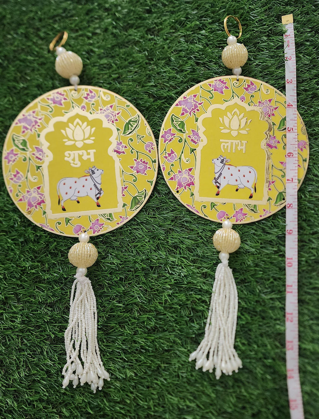 Shubh Labh Cow print Door Hanging: Diwali Decoration, Indian Wedding Decor.