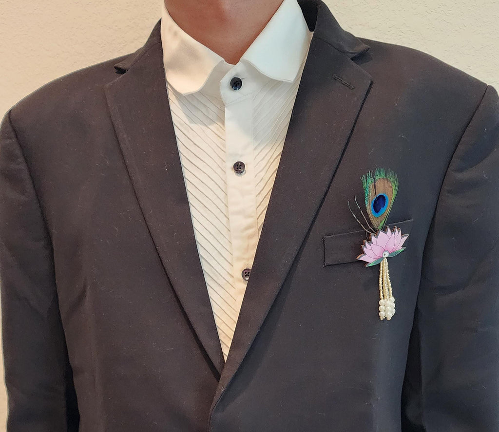 Peacock Feather Wedding Brooches: Lotus Kundan Indian Favor Pins