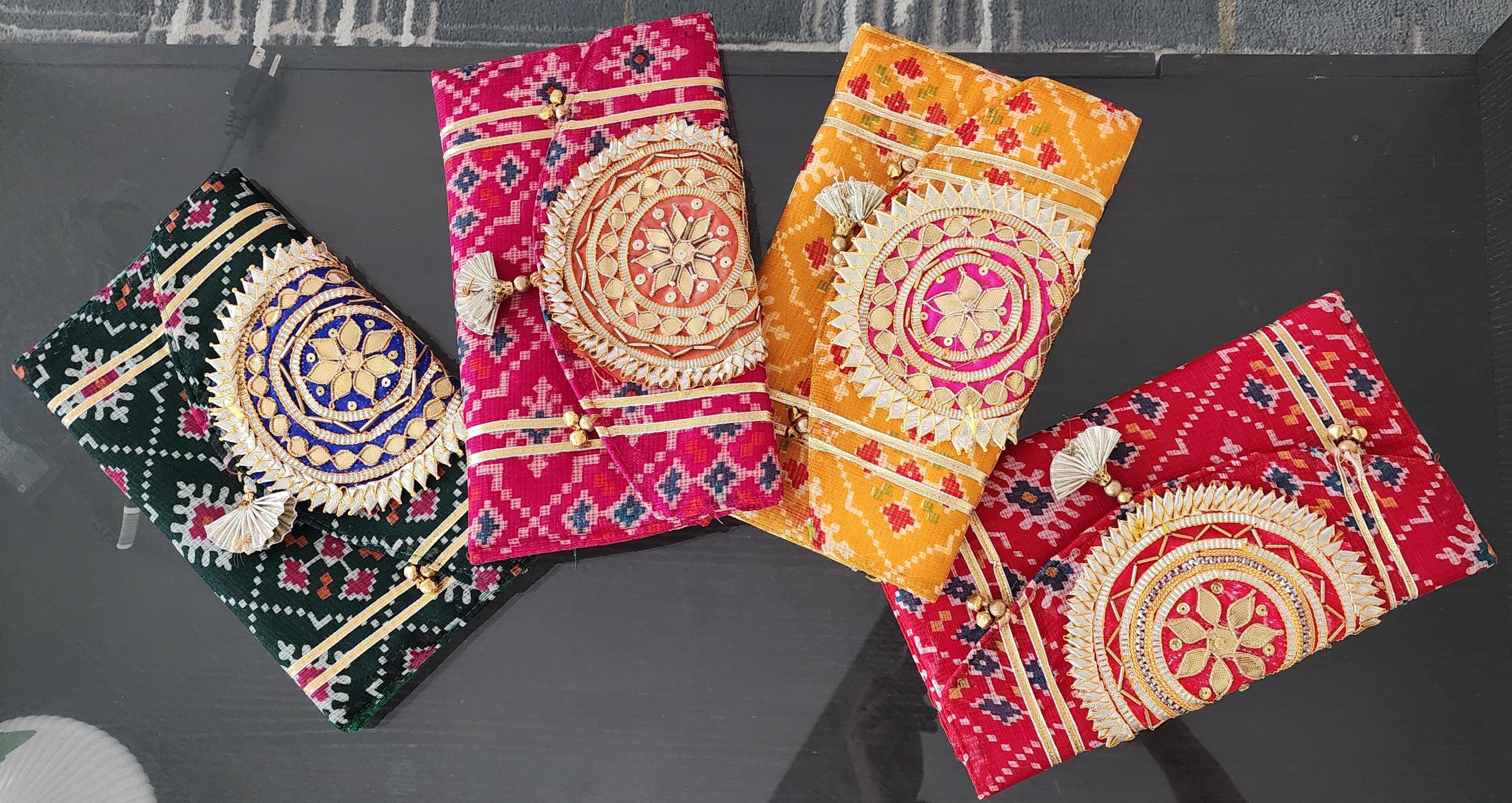 Bandhej Gota Work Silk Clutch Purses: Indian Wedding Favors