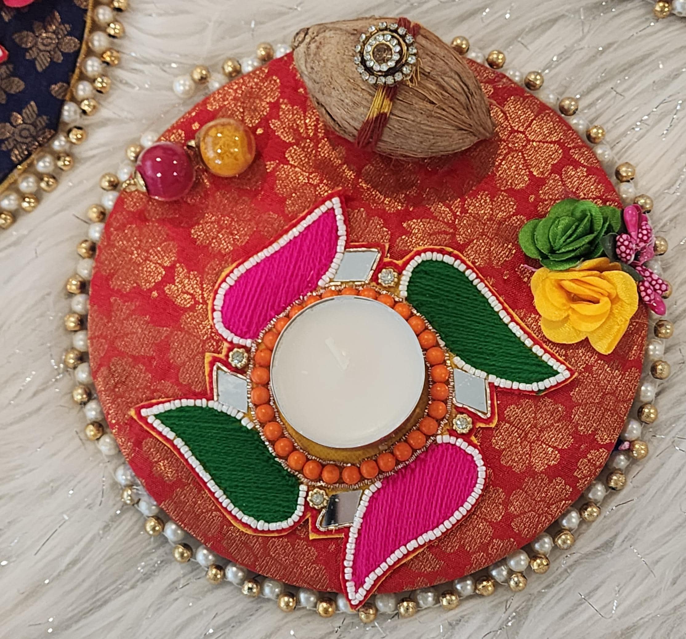 Handcrafted Haldi Kumkum Plate: Return Gift Favor, Mehndi Decor (6x6 inch)