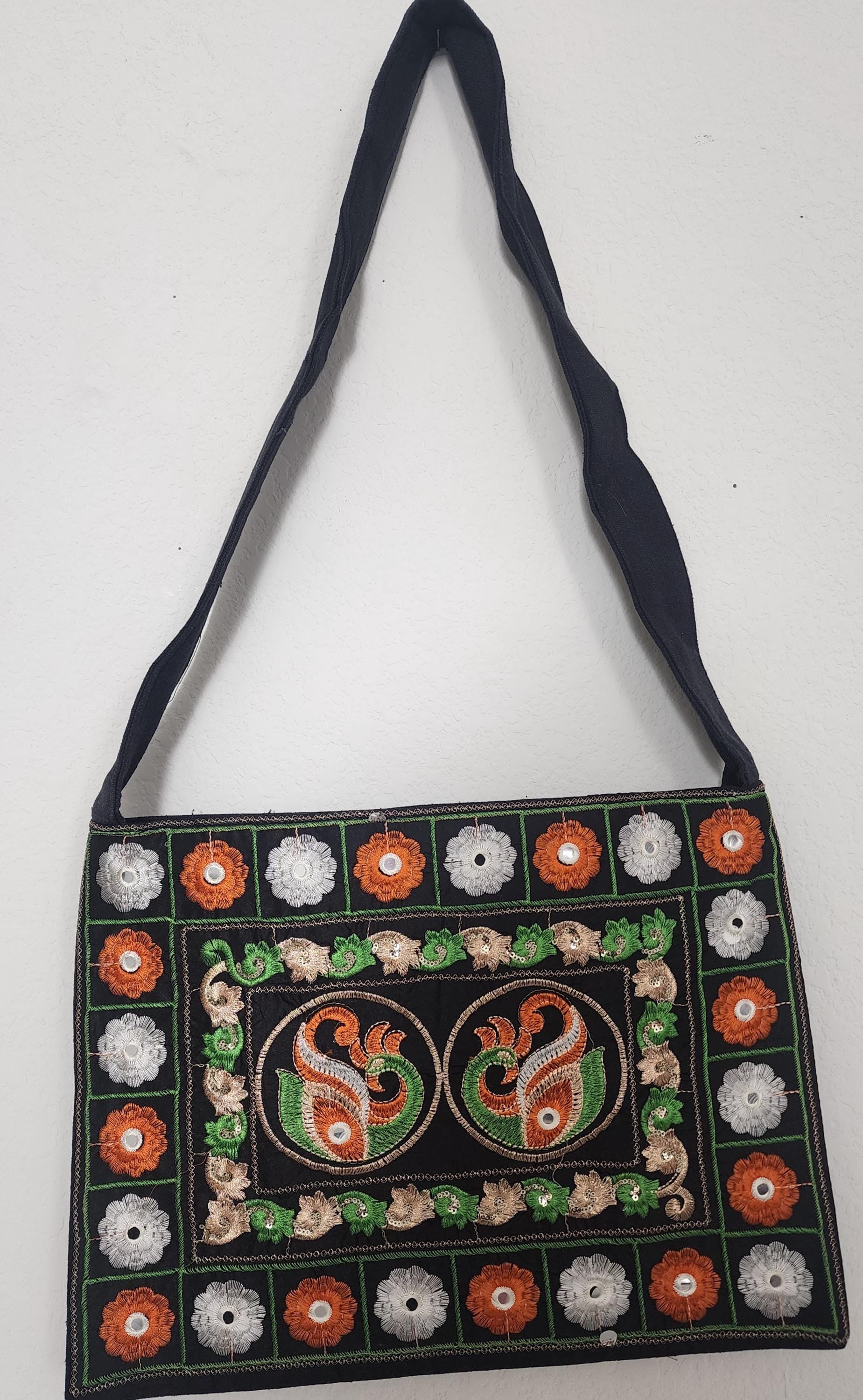 Indian Traditional Embroidered Work Peacock Jhola Bag. Crossbody /Shoulder bags for women.
