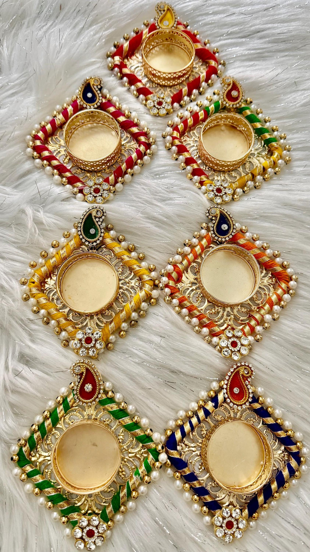 Kundan Tea Light Holder Wedding Favors: Diwali Pooja Candle Holders.