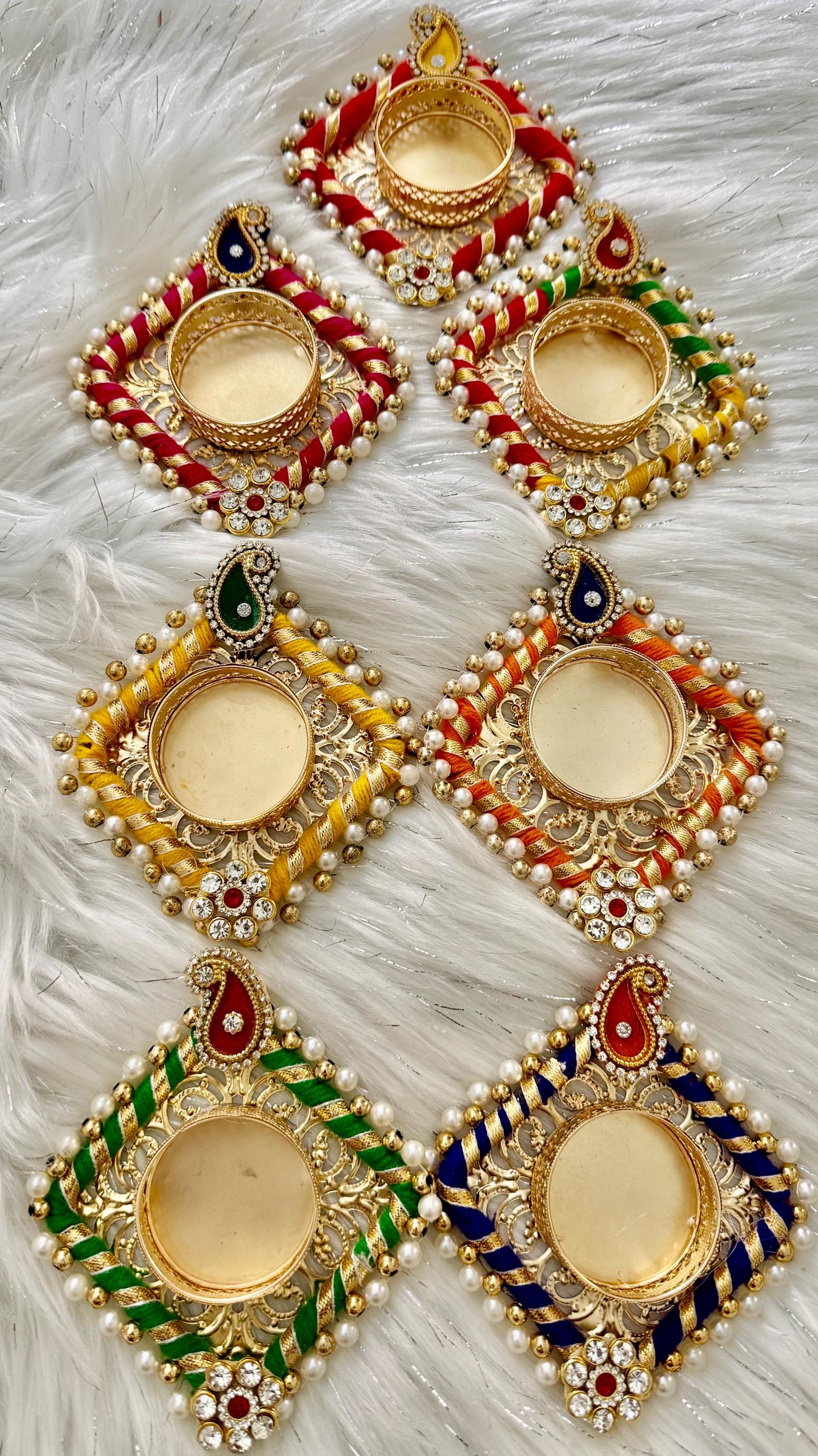 Kundan Tea Light Holder Wedding Favors: Diwali Pooja Candle Holders.