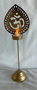 Handmade Metallic Urli Diya with Stand: Lotus/Om Diwali Decor - 12 inch