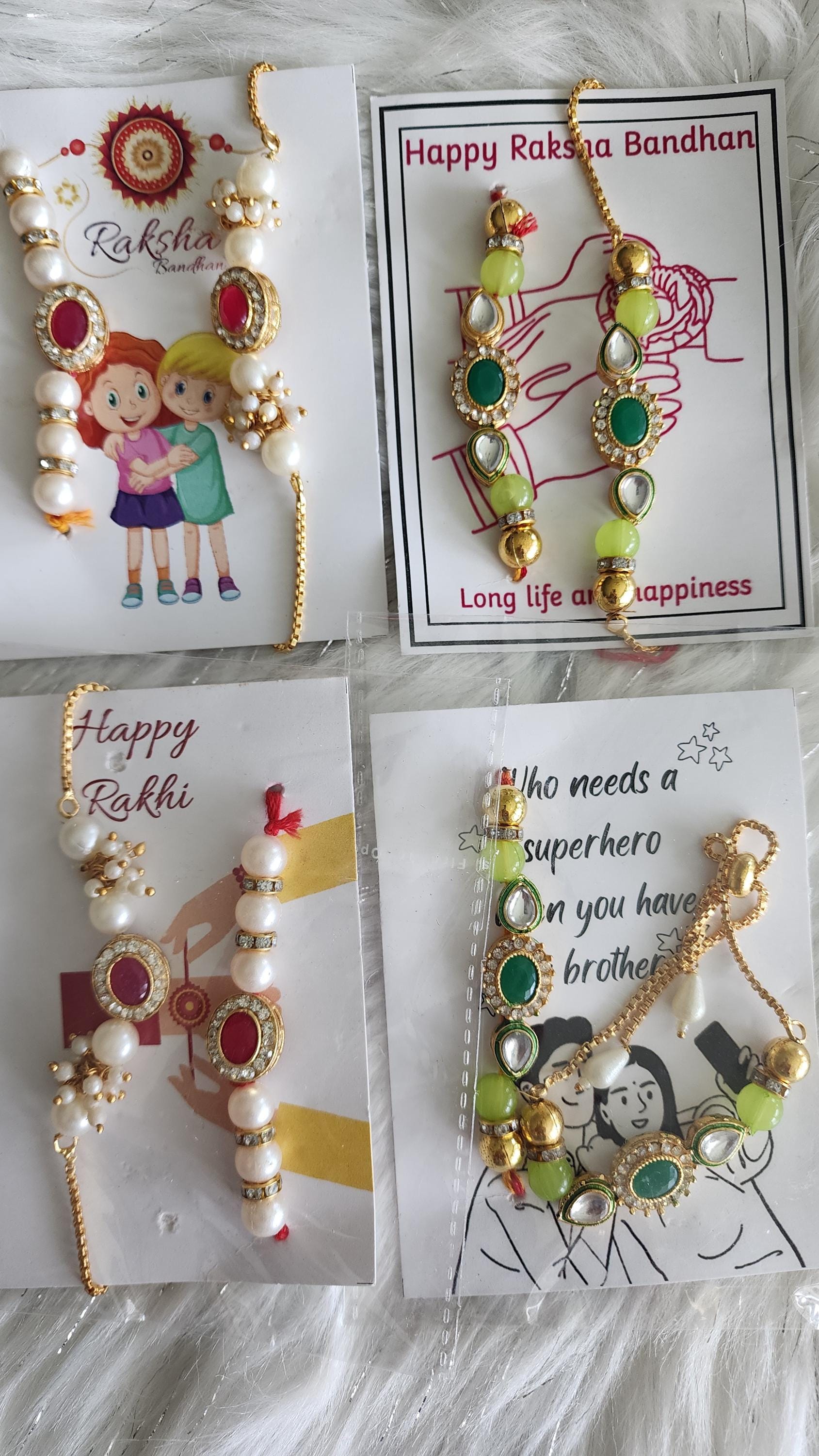 Handmade Kundan Rakhi Set: Pearl Chain Couple Rakhsha Bandhan