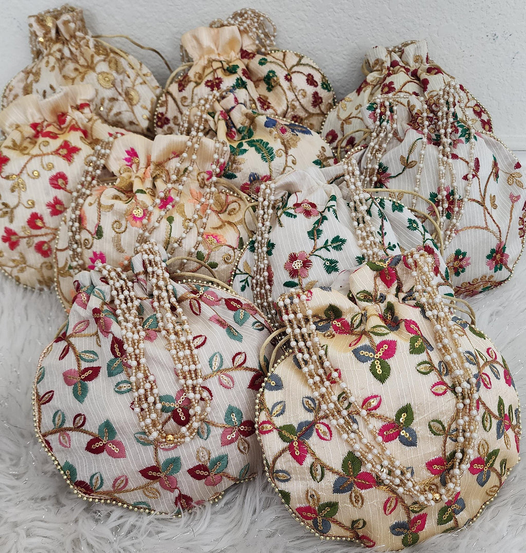 Embroidered Potli Bag: Multicolor Floral, Indian Wedding Favor