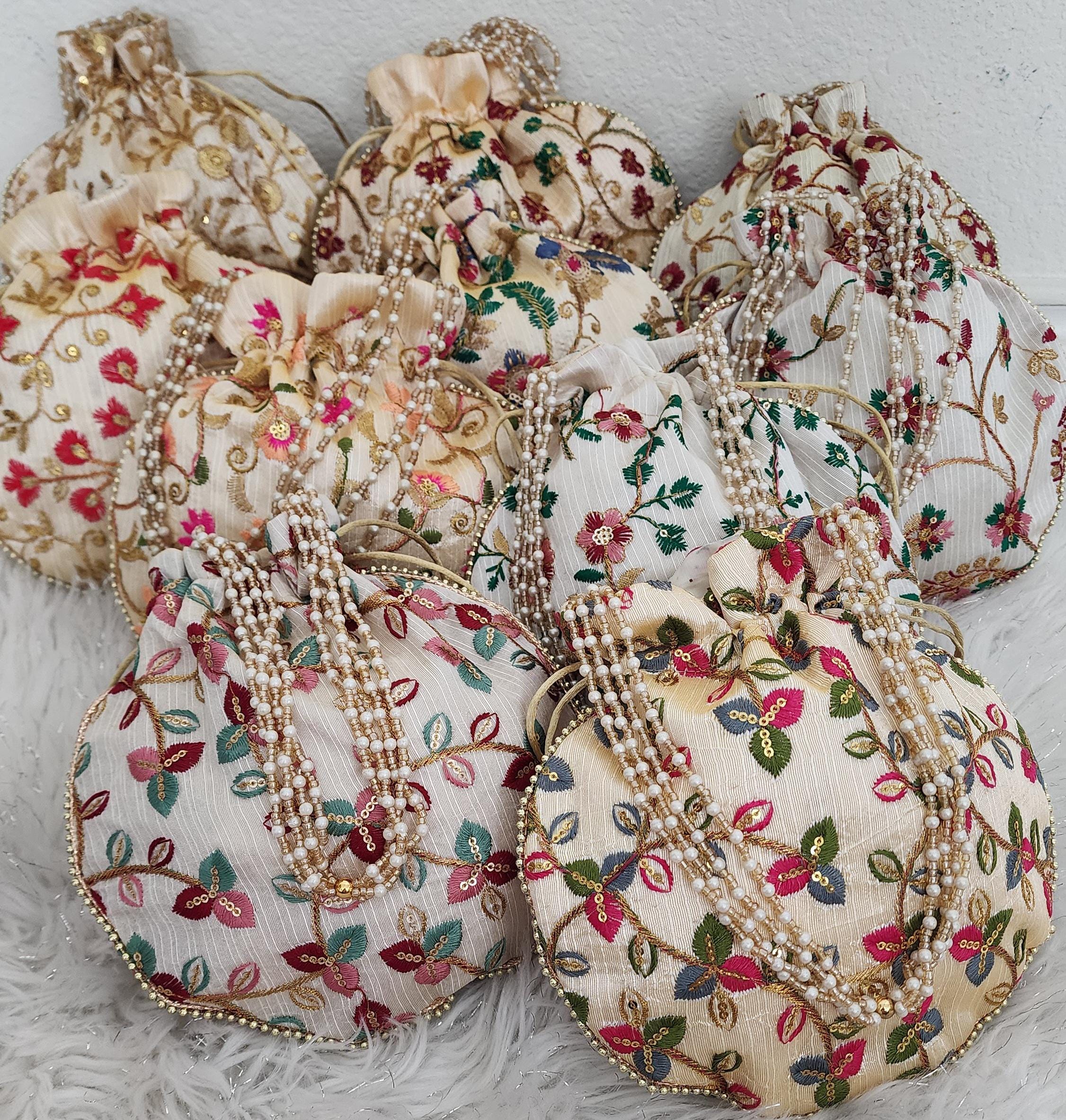 Embroidered Potli Bag: Multicolor Floral, Indian Wedding Favor