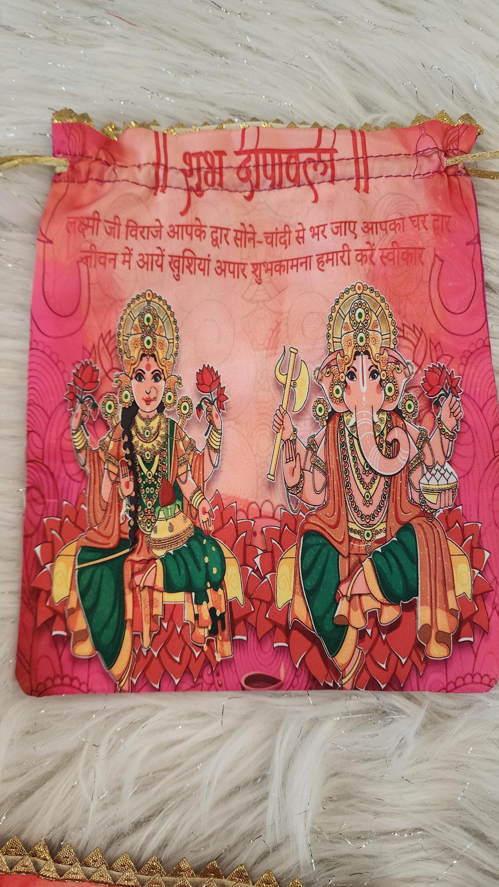 Silk Lakshmi Ganesh Printed Potli Bags: Diwali Return Gifts