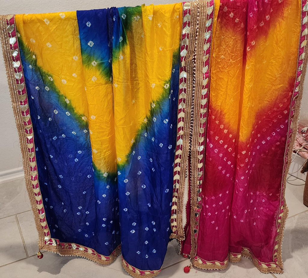 Bandhani Art Silk Dupatta: Rajasthani Gota Pati Wedding Scarf.