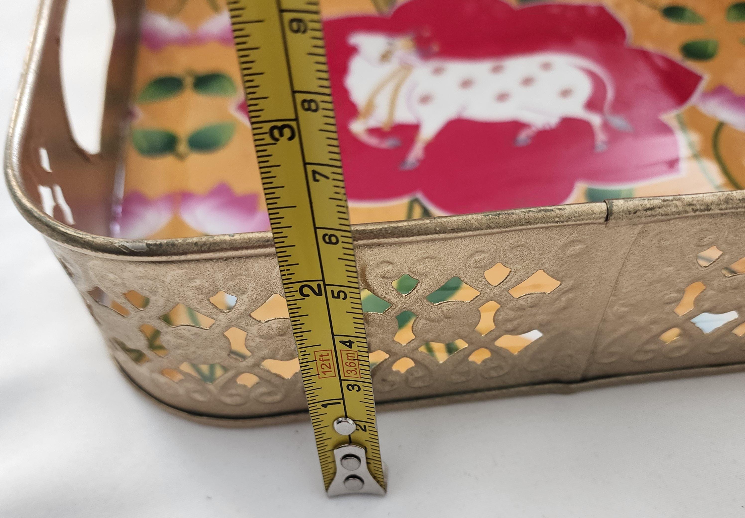 Pichwai Handmade Art Metal SquareTray Nandi Cow Design, Gift Favor.