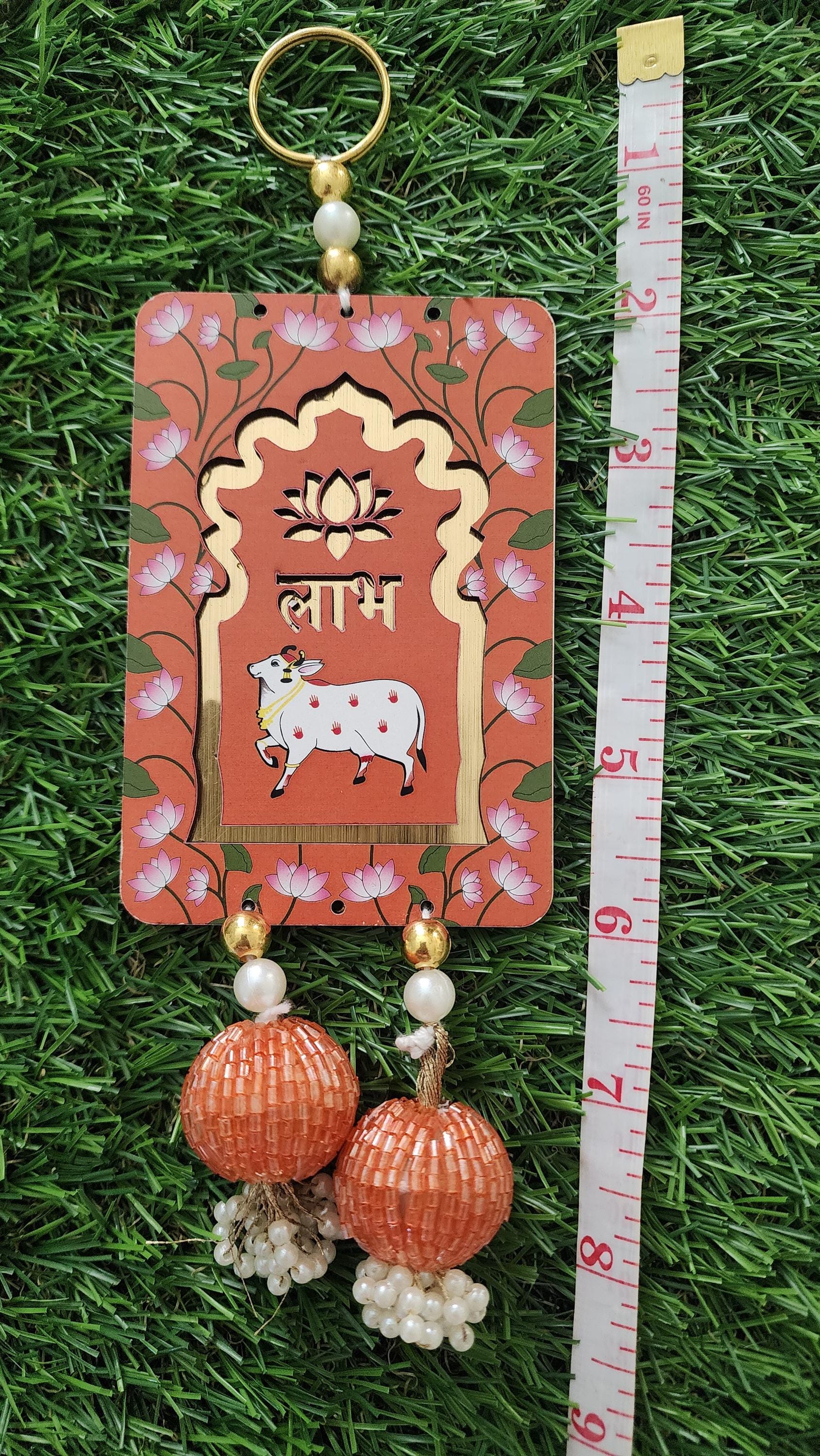 Cow Shubh Labh Hanging: Diwali Decoration, Indian Wedding Decor (8 inch)