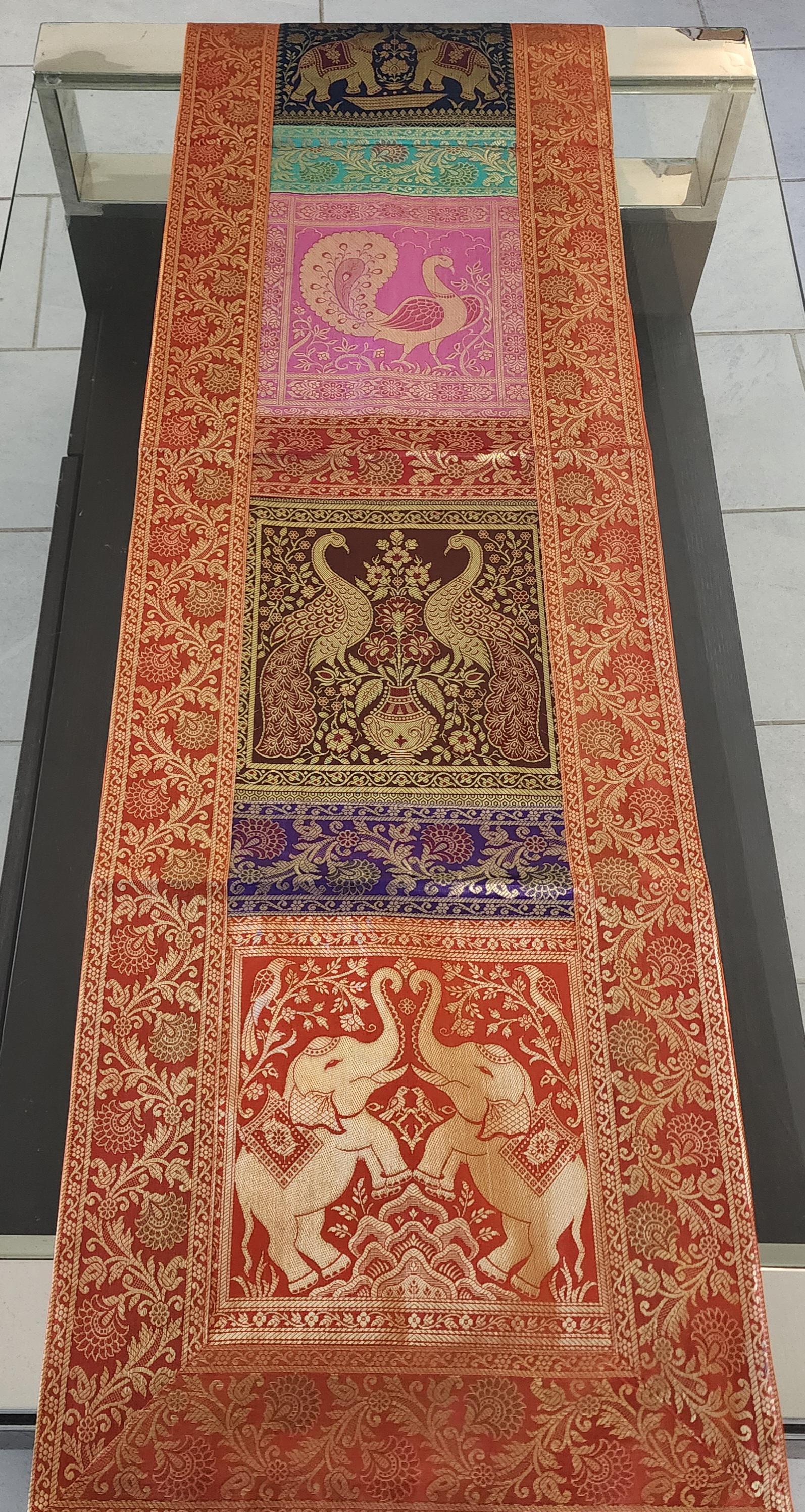 Elephant Print Silk Brocade Table Runner: Indian Decor (16X60 Inch)