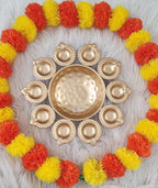 Diya Urli Bowl: Gold Metal Floating Flower & Tea Light Candle Holder (10 Inch)