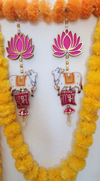 Lotus & Pichwai Cow Shubh-Labh Hanging Pair: Indian Decor
