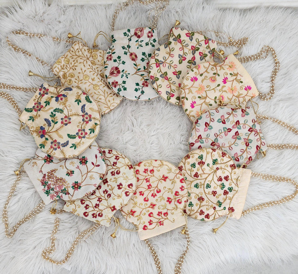 Embroidered Potli Bag: Multicolor Floral, Indian Wedding Favor