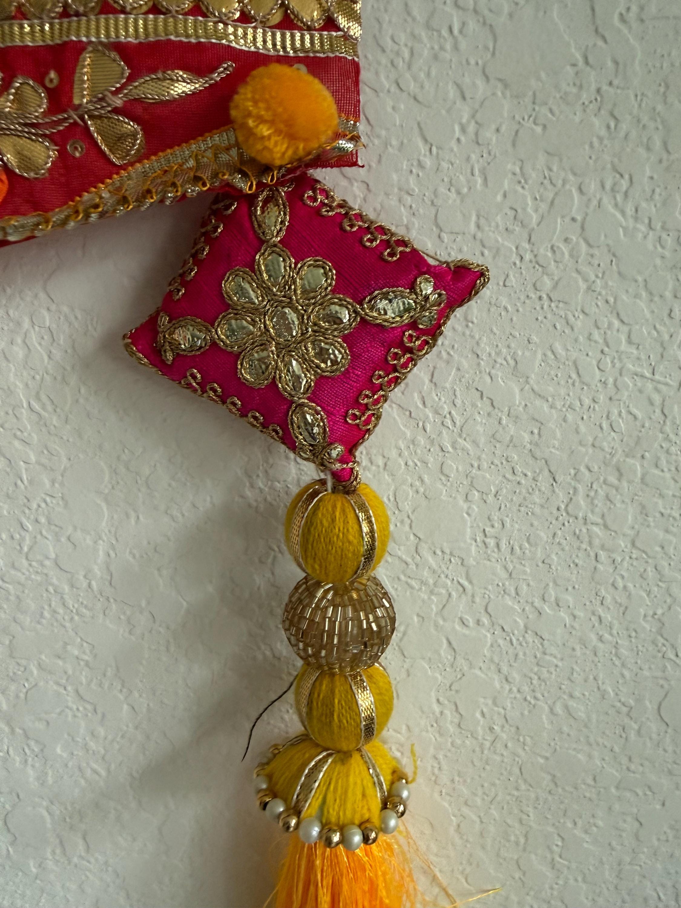 Handmade Indian Toran: Gotta work Pearl Door Hanging, Traditional Decor (40x10) inch)