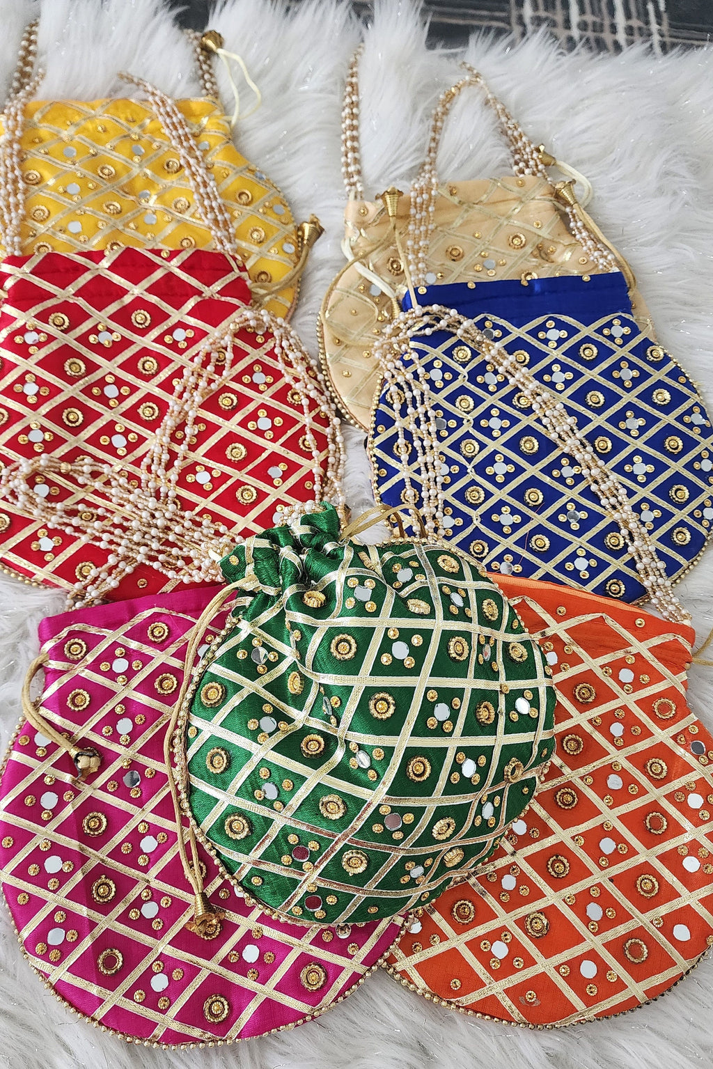 Mirror Work Silk Potli Bags: Indian Wedding Favor, Diwali Gift.