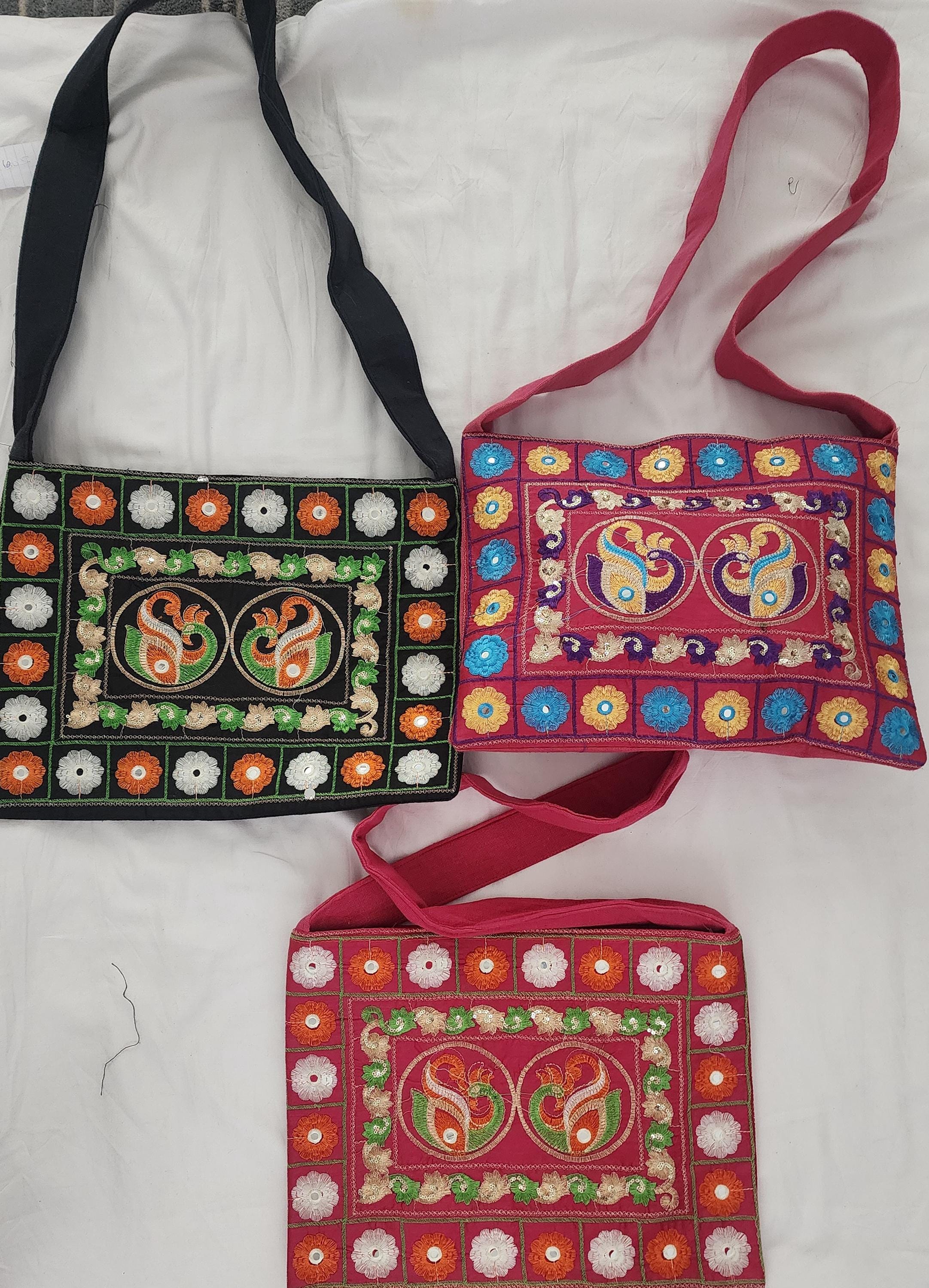 Indian Traditional Embroidered Work Peacock Jhola Bag. Crossbody /Shoulder bags for women.