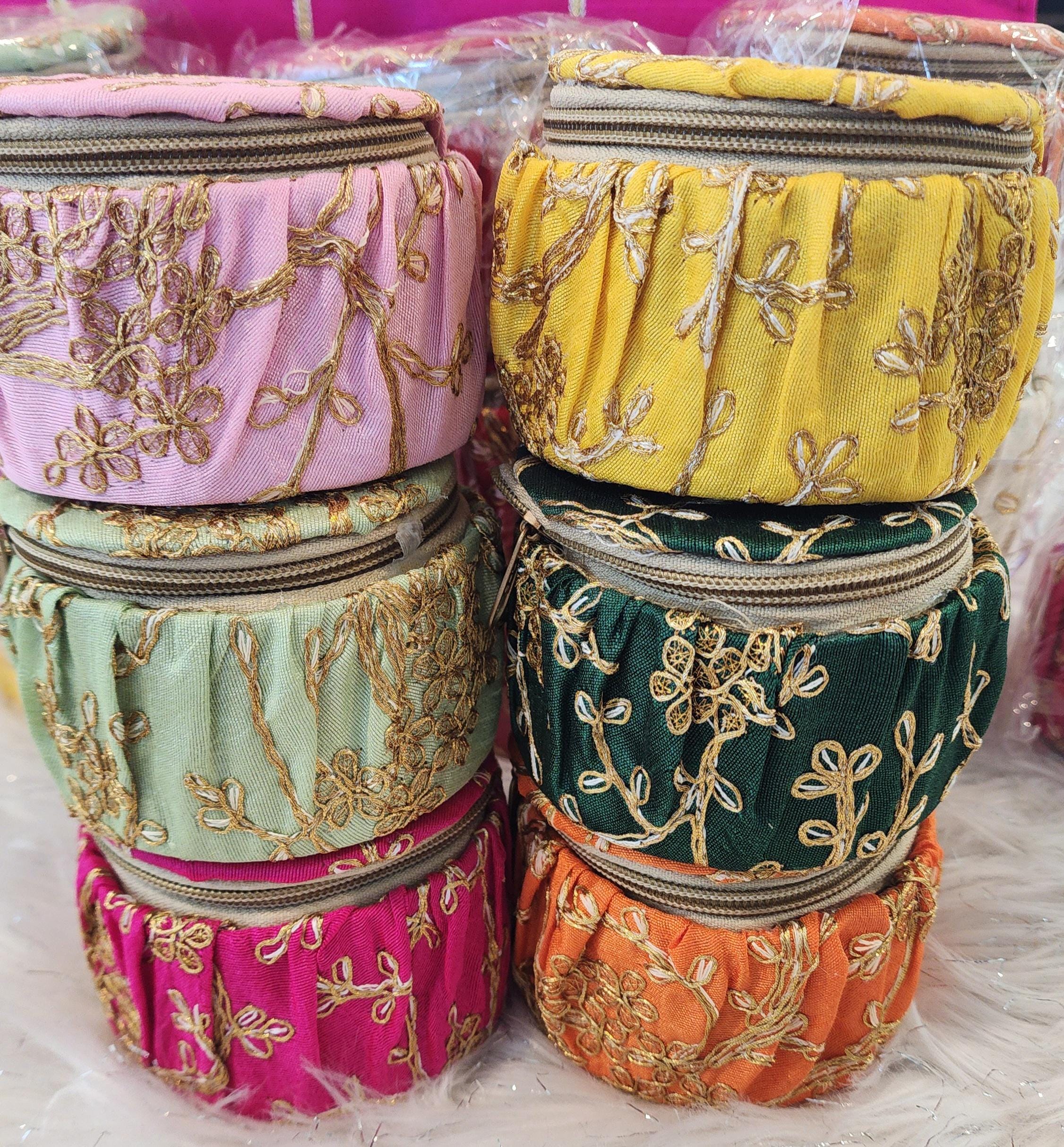 Embroidery Silk Bangle Boxes: Round Jewelry Organizer, Wedding Favor.