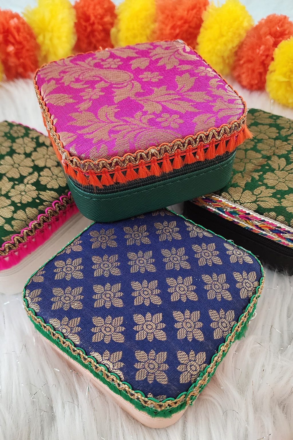 Handcrafted Mini Jewelry Travel Case: Brocade Fabric, 4-inch.