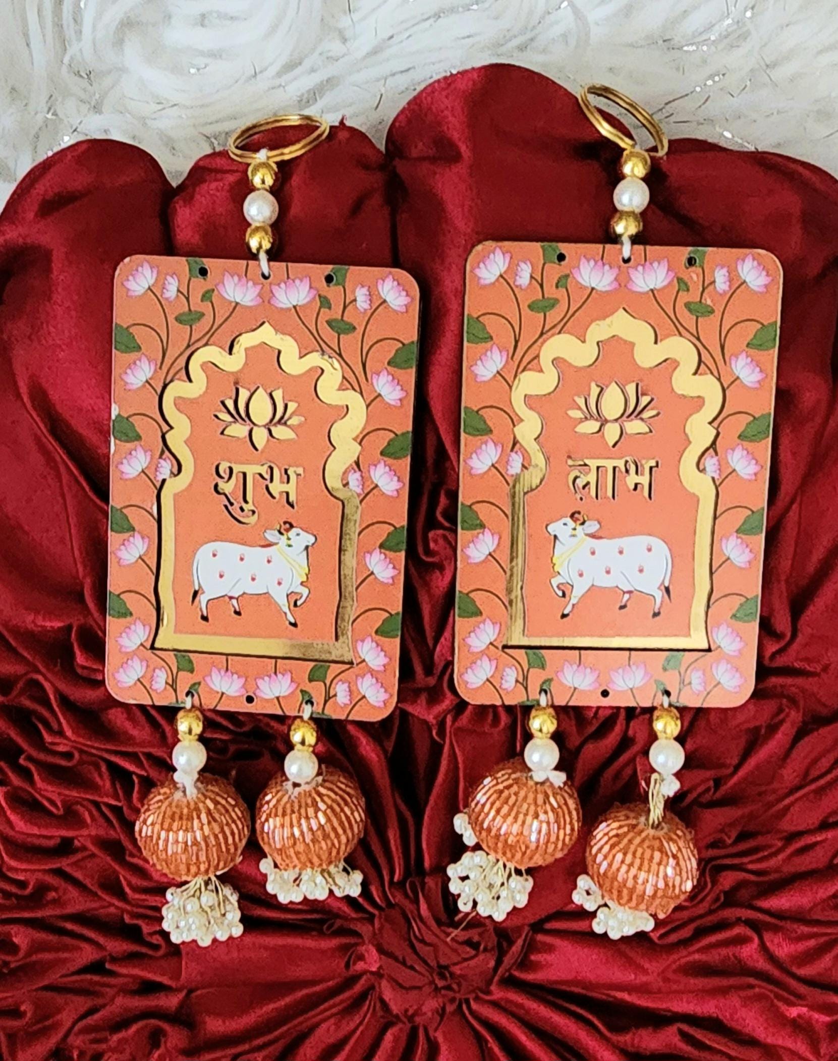 Cow Shubh Labh Hanging: Diwali Decoration, Indian Wedding Decor (8 inch)