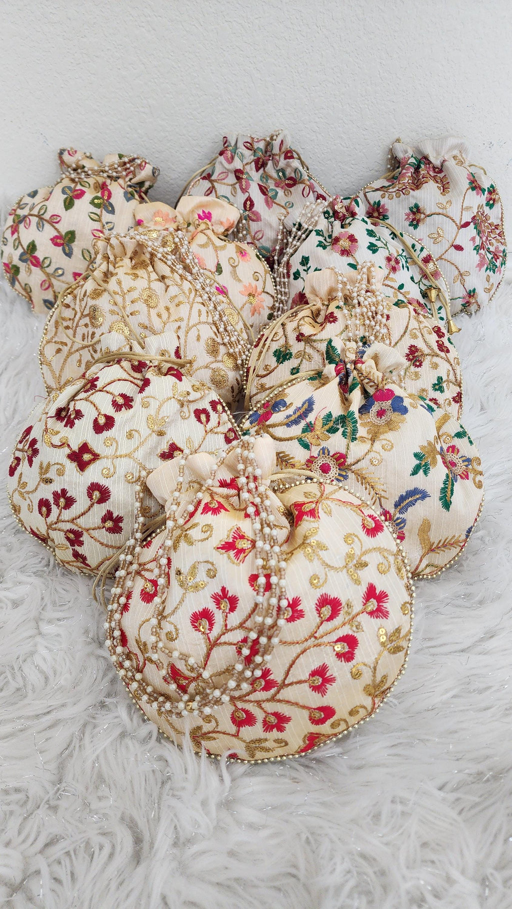 Embroidered Potli Bag: Multicolor Floral, Indian Wedding Favor