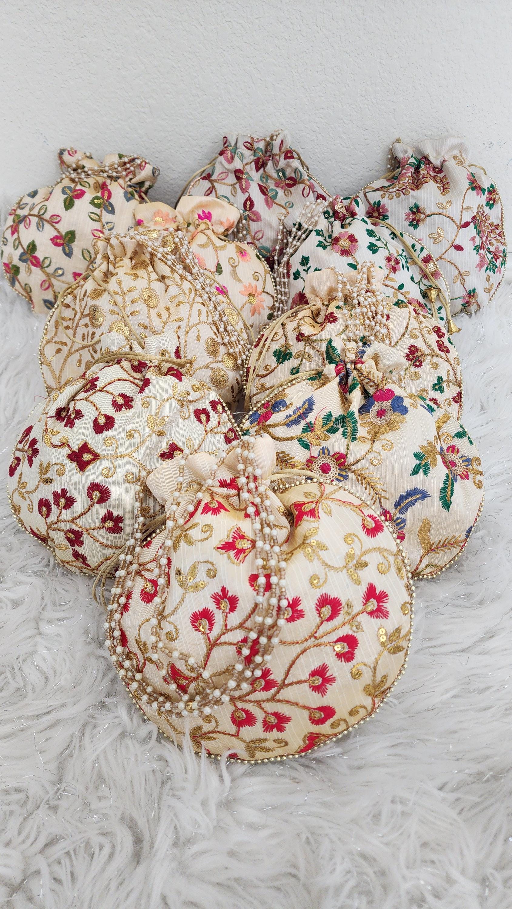 Embroidered Potli Bag: Multicolor Floral, Indian Wedding Favor