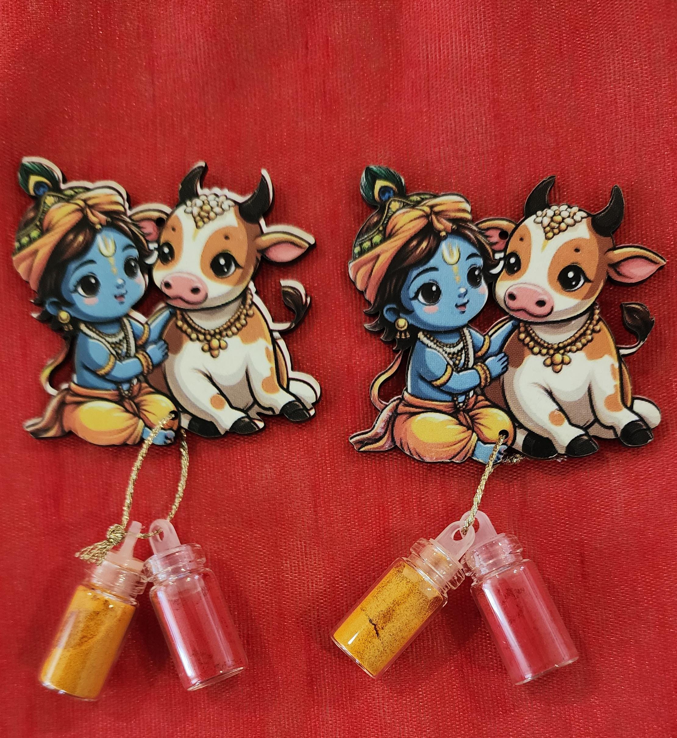 Handcrafted Little Krishna Cow Haldi Kumkum Holder - Wedding Favor.
