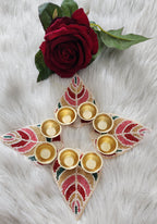 Handcrafted Beaded Leaf Haldi Kumkum Plate: Diwali Pooja Gift