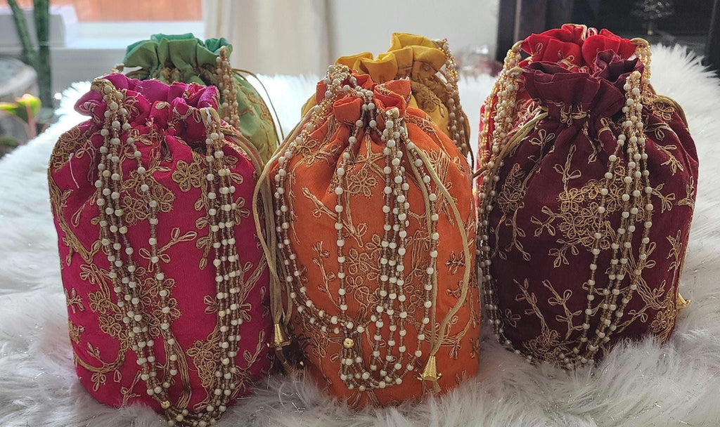 Handmade Embroidered Silk Potli Bag: Rajasthani Wedding Favor